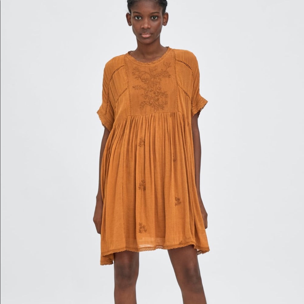 Zara Terracota Linen Embroidered Jumpsuit Dress